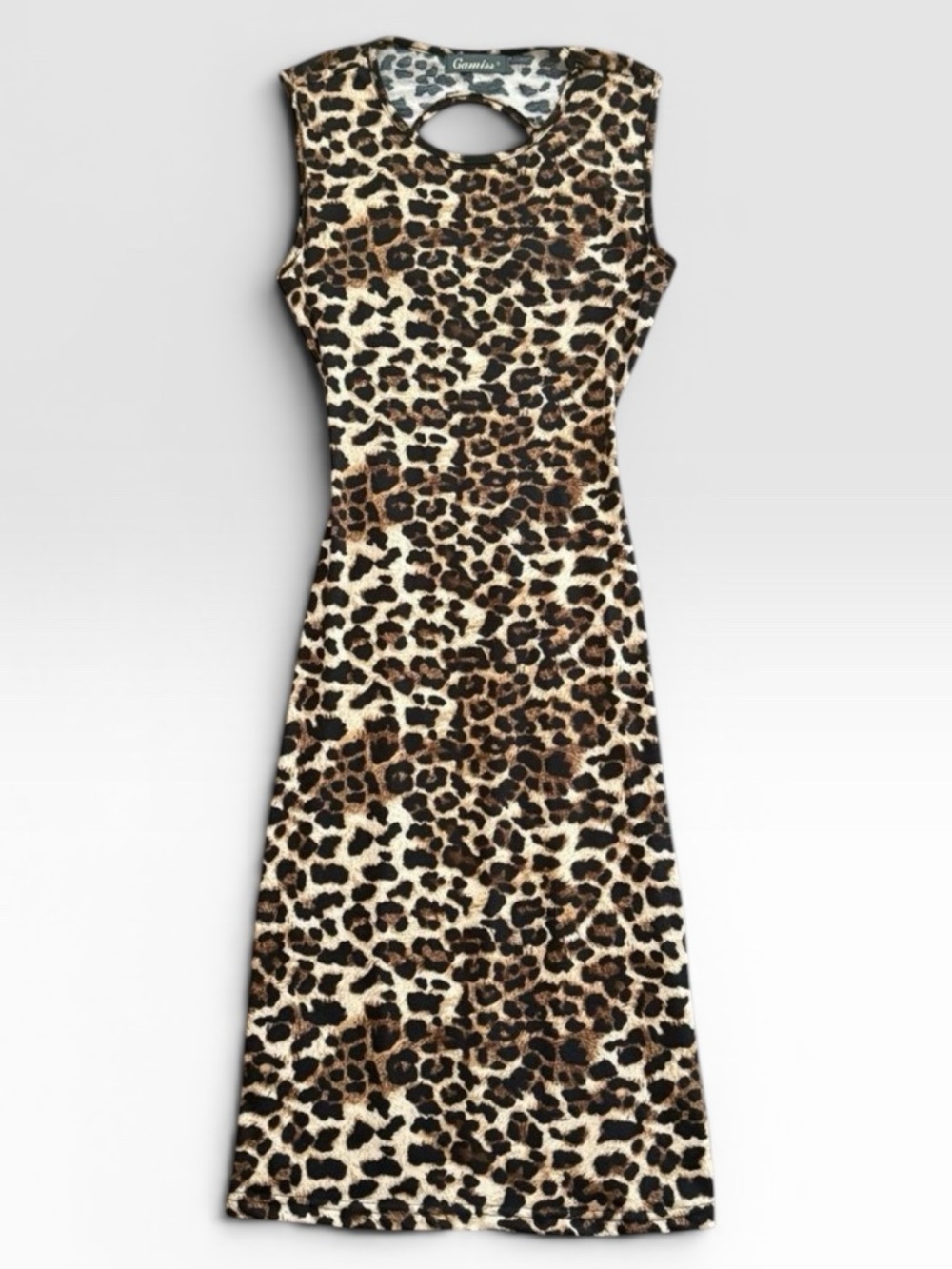 Gamiss Leopard Print Backless Bodycon Dress 100% Cotton Midi Small
